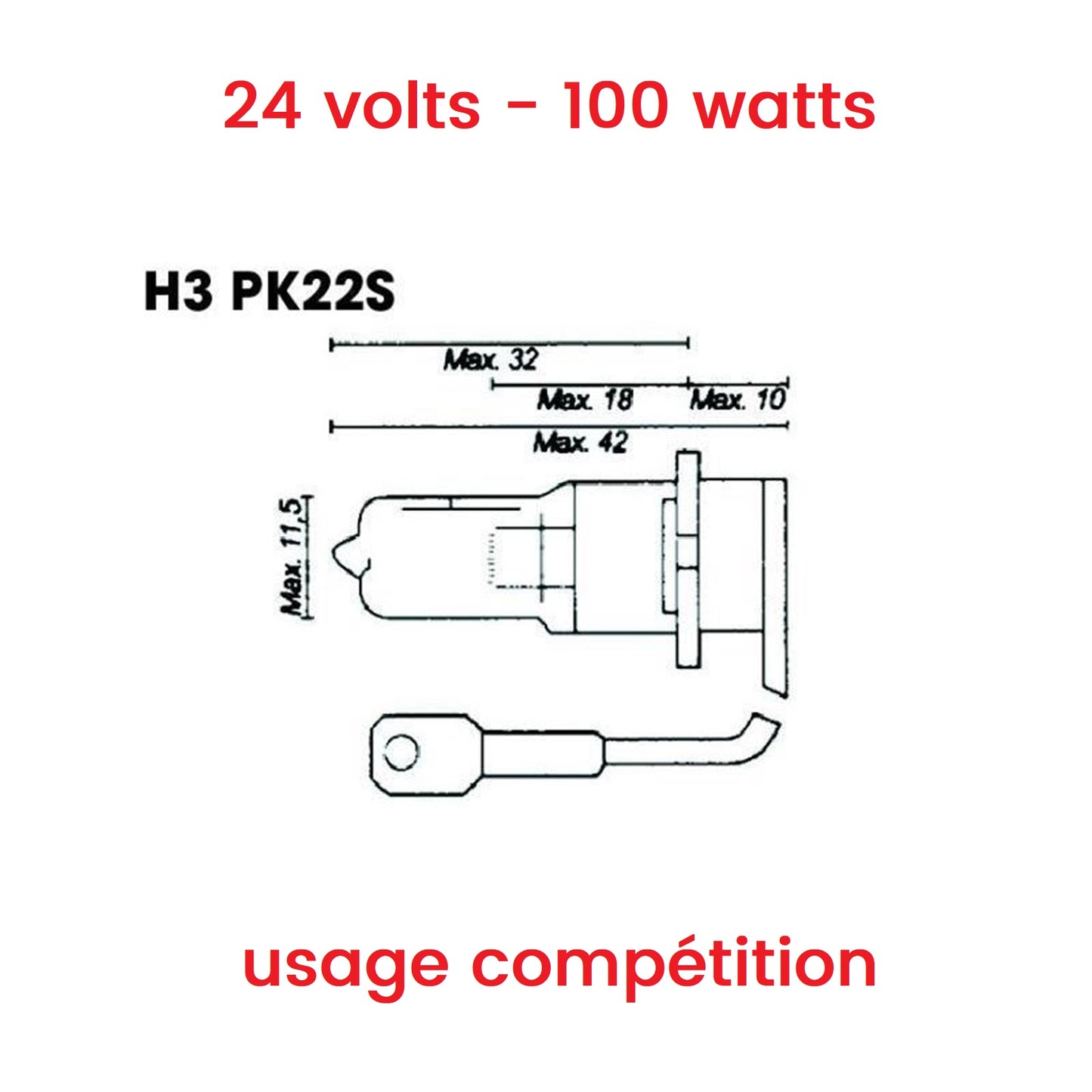 Ampoule eKtor™ H3 haute puissance compétition 24v - STATION MANIA