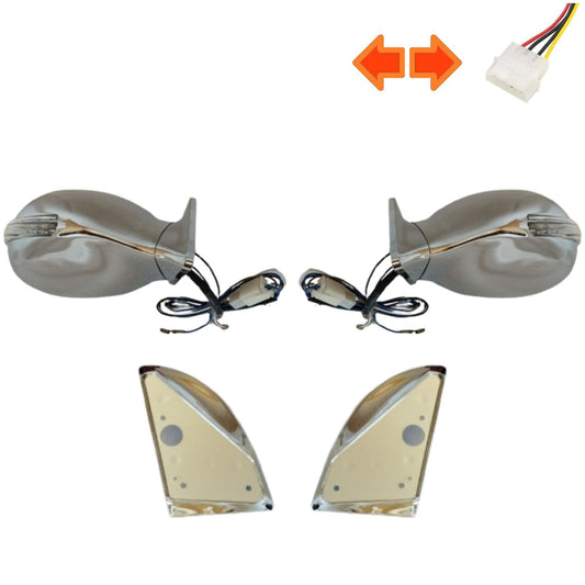 Rétroviseurs adaptables VW Golf IV et Bora de 1999 à 2005 style K10 électrique à 4 fils chrome avec répétiteurs