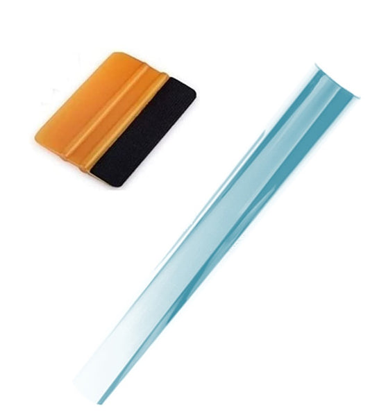Kit bandeau pare soleil film réfléchissant bleu ciel chrome 150X20cm avec raclette douce - STATION MANIA