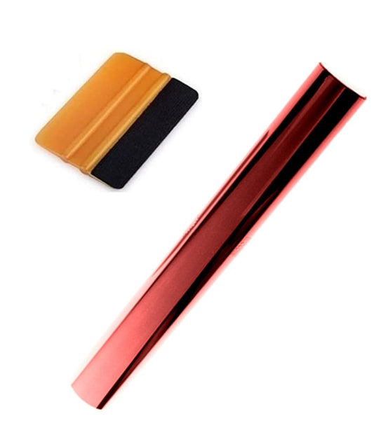 Kit bandeau pare soleil film réfléchissant rouge chrome 150X20cm avec raclette douce - STATION MANIA