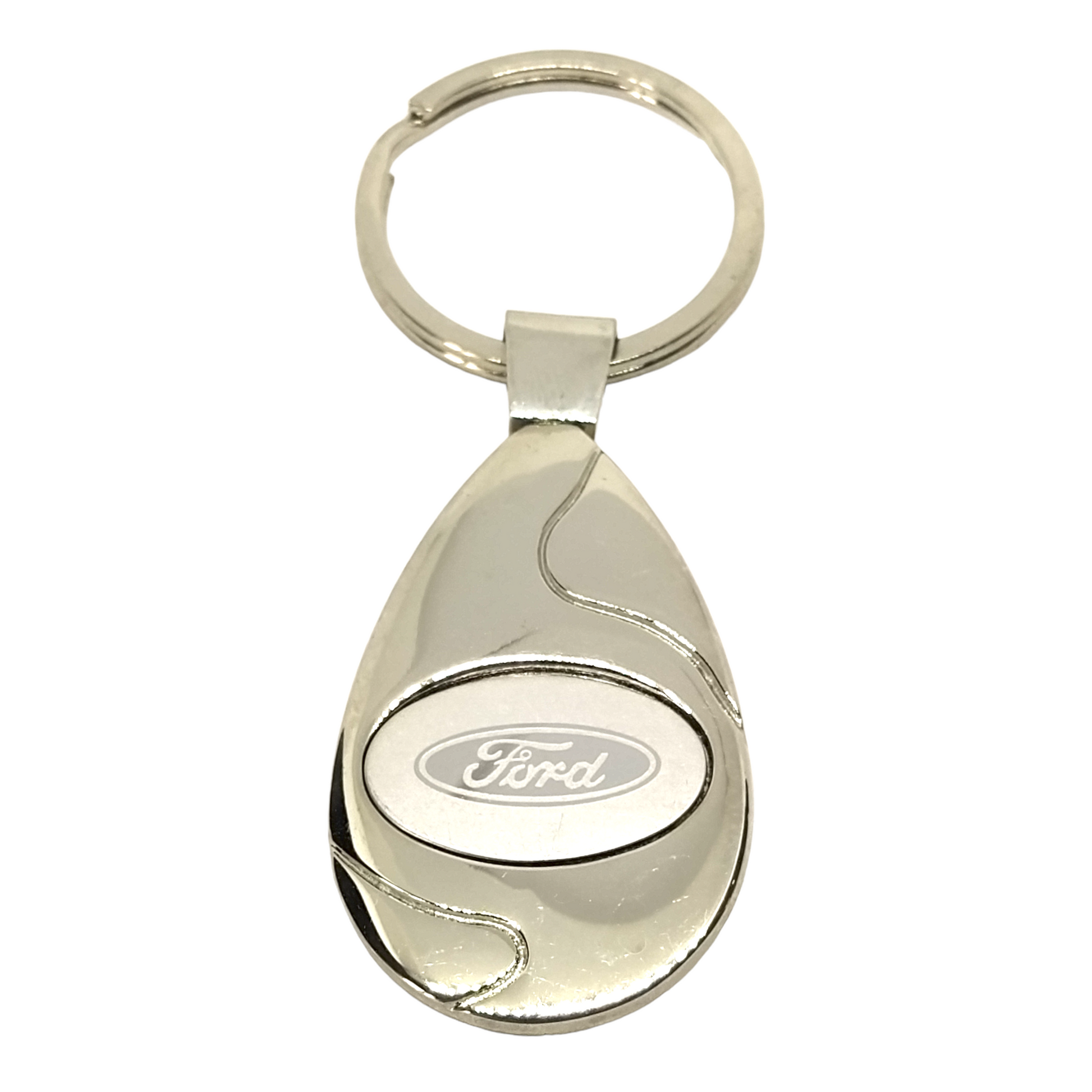 Porte-clés logo FORD en métal argenté
